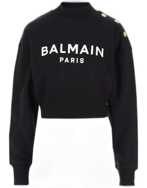 Balmain Cotton Crop Sweatshirt With Logo
