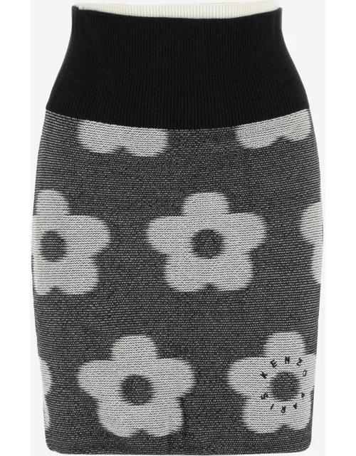 Kenzo Cotton Pencil Skirt With Floral Pattern