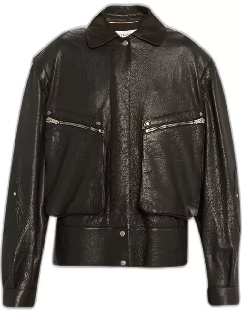 Leather Zip Cargo Pocket Jacket