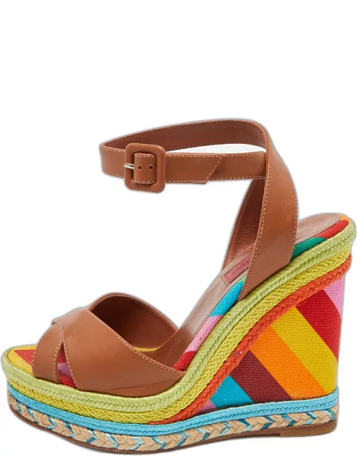 Valentino Multicolor Leather Espadrille Wedge Ankle Strap Sandal