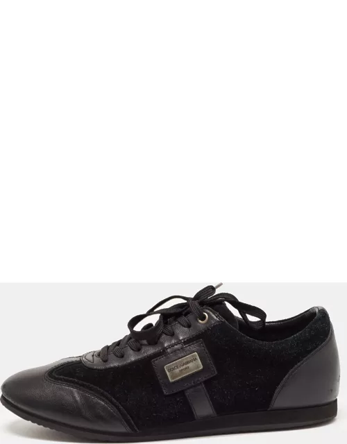 Dolce & Gabbana Black Suede and Leather Logo Plaque Lace Up Sneaker