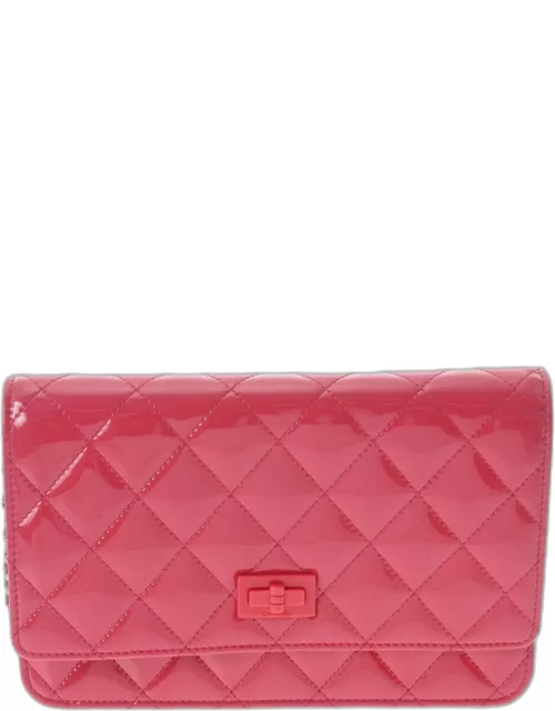 Chanel Pink Patent Leather Reissue 2.55 Wallet On Chain