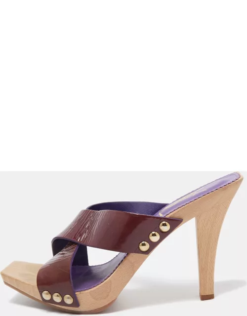 Saint Laurent Purple Patent Leather Slide Sandal
