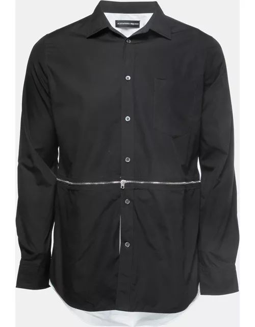 Alexander McQueen Black Cotton Zip Detail Button Front Full Sleeve Shirt
