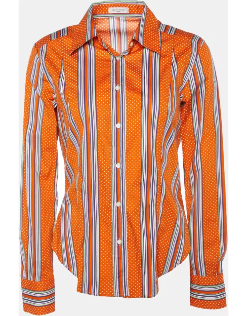 Etro Orange Printed Cotton Button Front Shirt