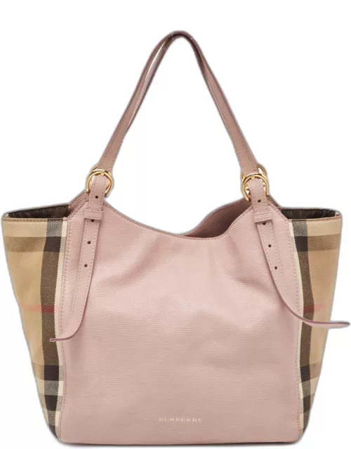 Burberry Pink/Beige House Check Fabric and Leather Small Canterbury Tote