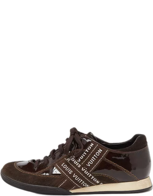 Louis Vuitton Brown Patent Leather and Suede Low Top Sneaker