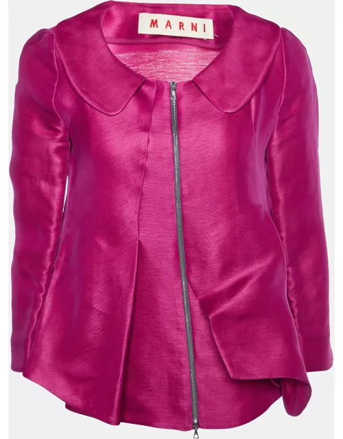 Marni Magenta Silk & Linen Zip Front Jacket