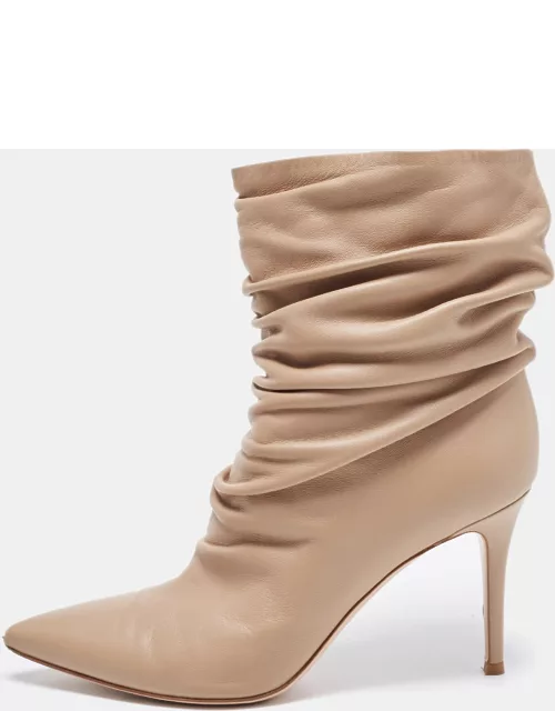 Gianvito Rossi Beige Leather Ruched Ankle Boot