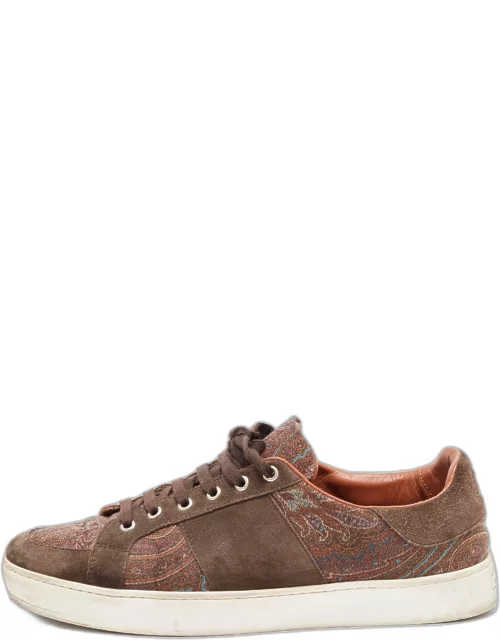 Etro Brown Brocade Fabric and Suede Low Top Sneaker