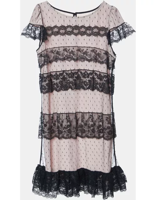 RED Valentino Black Tulle Lace & Pink Lined Mini Dress