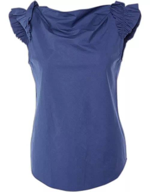 Moschino Cheap and Chic Navy Blue Cotton Ruffle Sleeve Detail Top