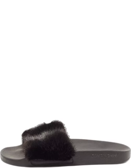 Givenchy Black Mink Fur Pool Slide Sandal
