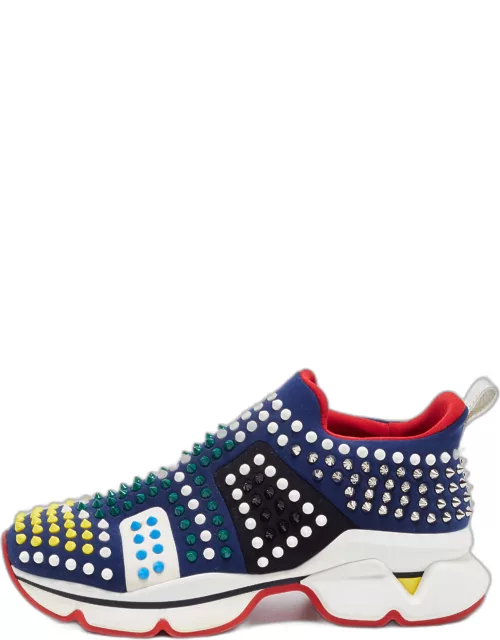 Christian Louboutin Navy Blue Fabric Spike Sock Sneaker
