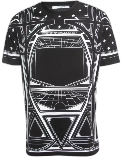 Givenchy Black Geometric Print Cotton Crew Neck Half Sleeve T-Shirt