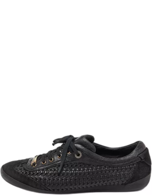 Dior Black Suede and Woven Leather Lace Up Sneaker