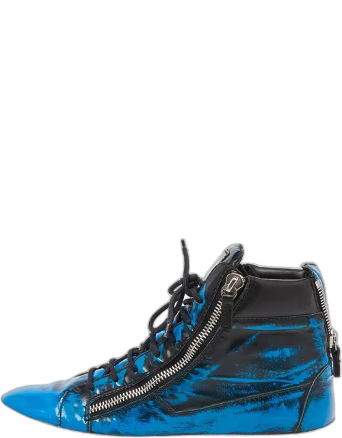 Giuseppe Zanotti Blue/Black Patent Leather Coby High Top Sneaker