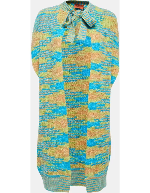 Missoni Multicolor Patterned Wool Blend Open Front Sleeveless Cardigan