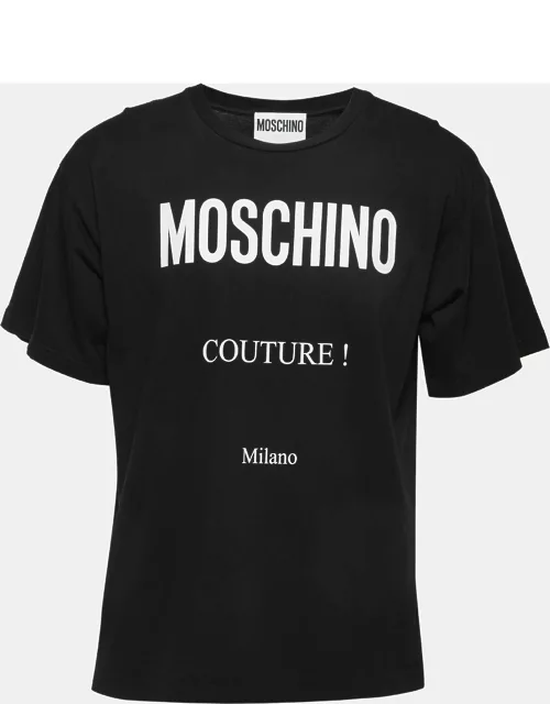Moschino Couture Black Logo Print Cotton Crew Neck Half Sleeve T-Shirt