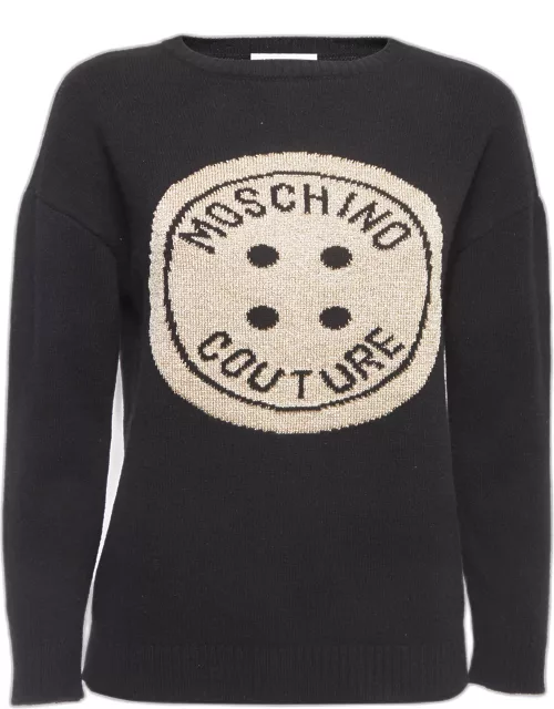 Moschino Couture Black Logo Patterned Wool Blend Sweater