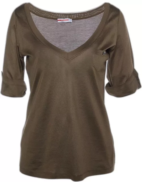 Prada Brown Cotton Knit V-Neck t-Shirt