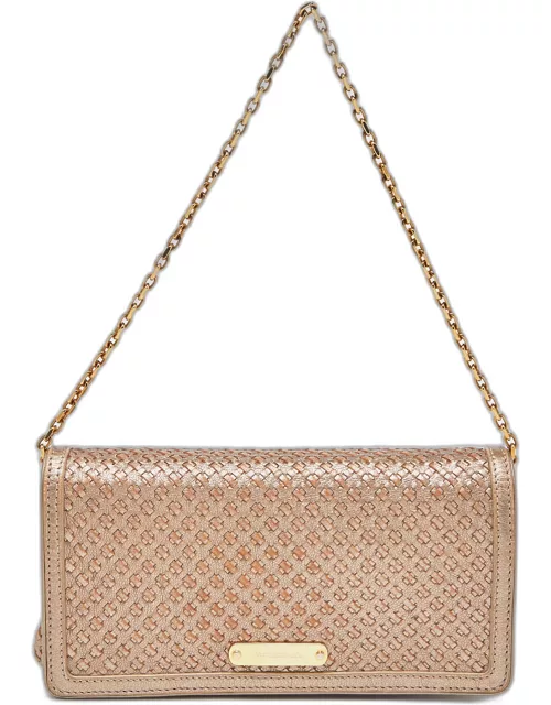 Burberry Gold Woven Leather Flap Chain Shoulder Bag
