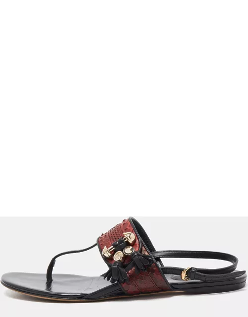 Gucci Red/Black Python and Leather Thong Flat Sandal