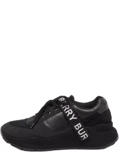 Burberry Black Mesh and Leather Logo Detail Low Top Sneaker