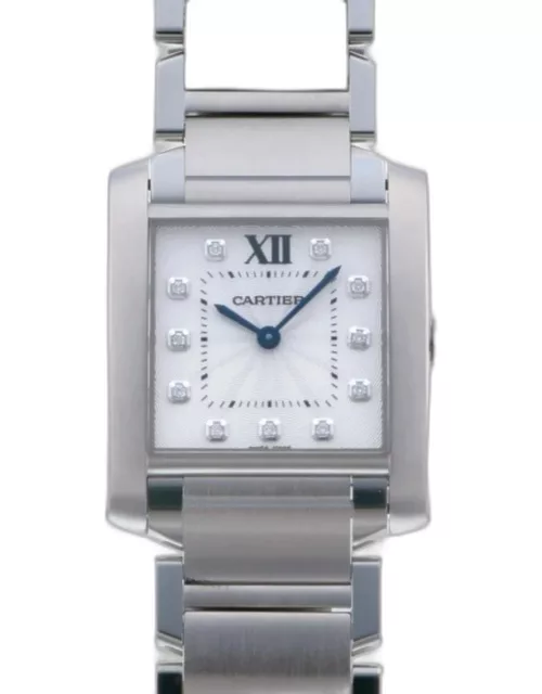 Cartier White Stainless Steel Tank Francaise WE110007 Quartz Women's Wristwatch 28 m
