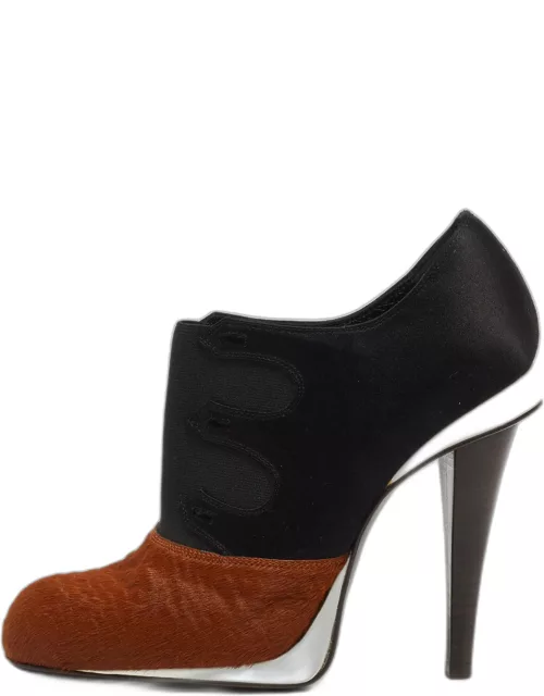 Fendi Brown/Black Calf Hair and Satin Ankle Bootie