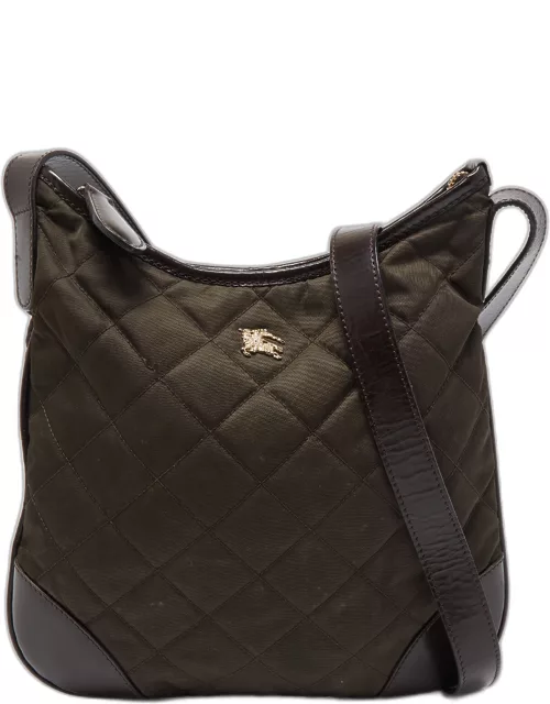 Burberry Dark Brown/Military Green Quilted Nylon and Leather Crossbody Bag