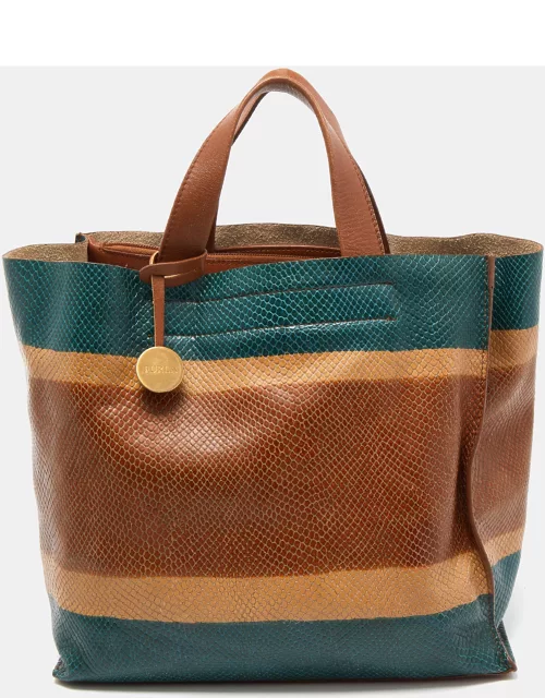 Furla Multicolor Snakeskin Embossed and Leather Stripe Musa Tote