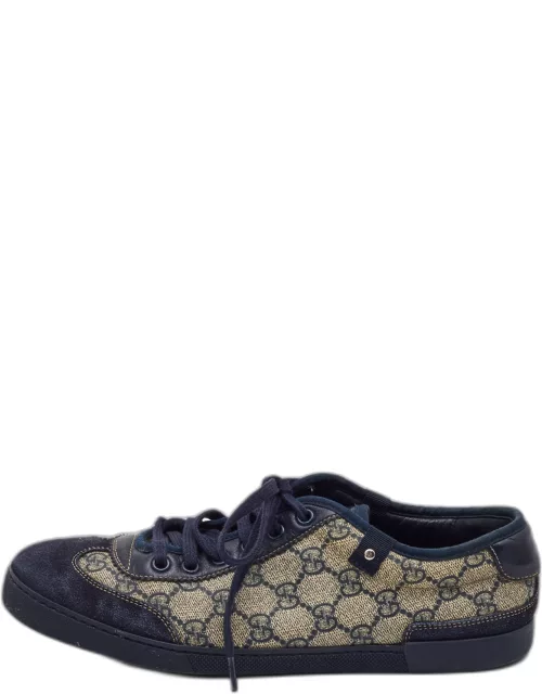 Gucci Navy blue/Grey GG Canvas and Suede Low Top Sneaker