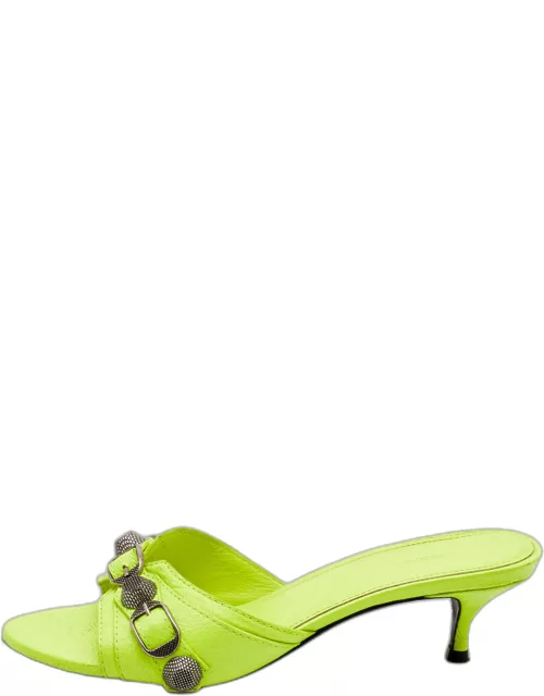 Balenciaga Neon Yellow Leather Le Cagole Slide Sandal
