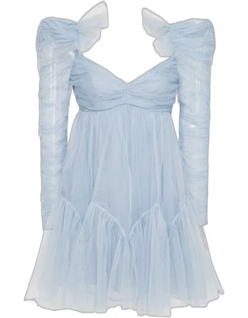 Dusty Blue Tulle Ruched Mini Dres
