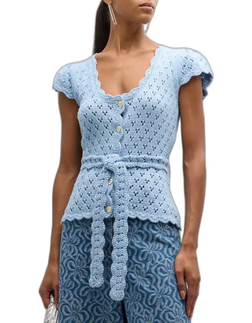 Short-Sleeve Cotton Lace Cardigan
