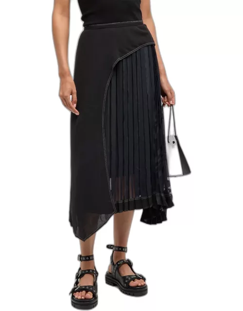 Pleated Multi-Panel Draped Midi Skirt