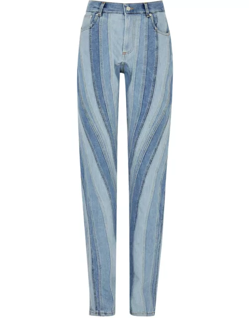 Mugler Spiral Panelled Tapered-leg Jeans - Blue - 38 (UK10 / S)