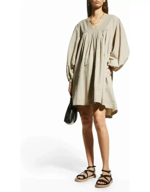 Ruched Long-Sleeve Mini Dres