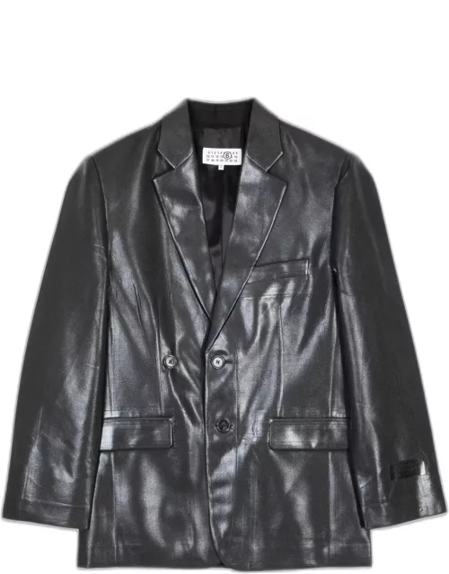 MM6 Maison Margiela Giacca Black wool tailored blazer with waxed front