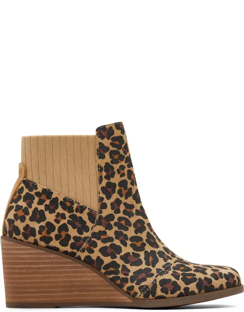 TOMS Women's Brown/Multi Sadie Boots Natural Leopard Suede Wedge Heel Ortholite