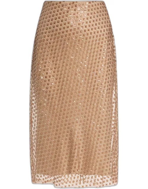 Beaded Sequin Straight Midi Skirt