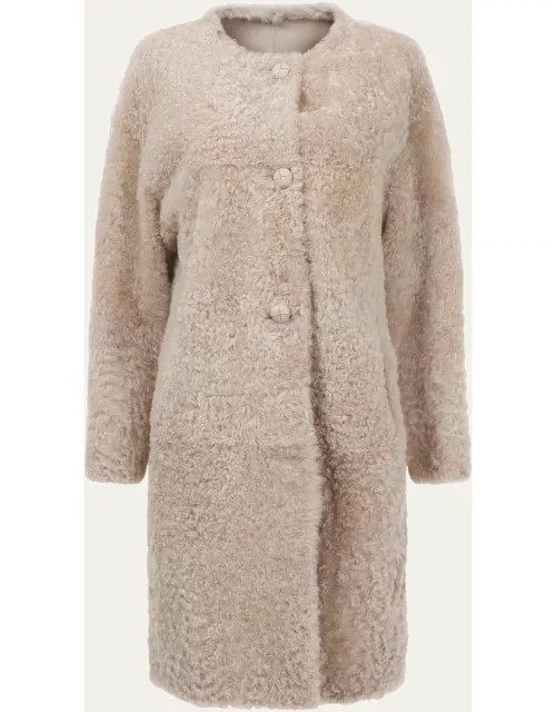 Reversible Belted Shearling Overcoat