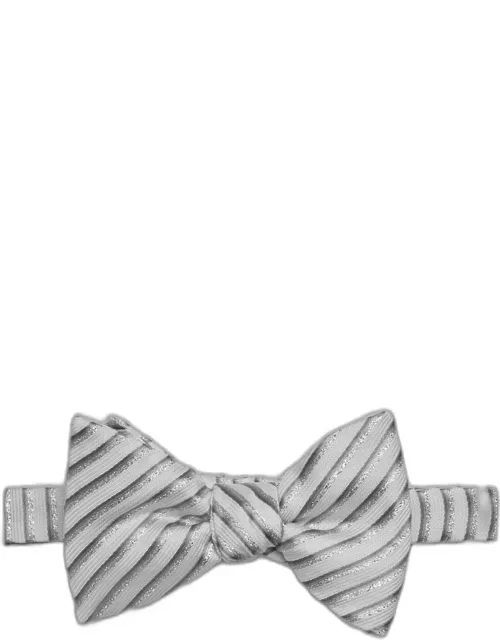 JoS. A. Bank Men's Metallic Stripe Pre-Tied Bow Tie, White, One