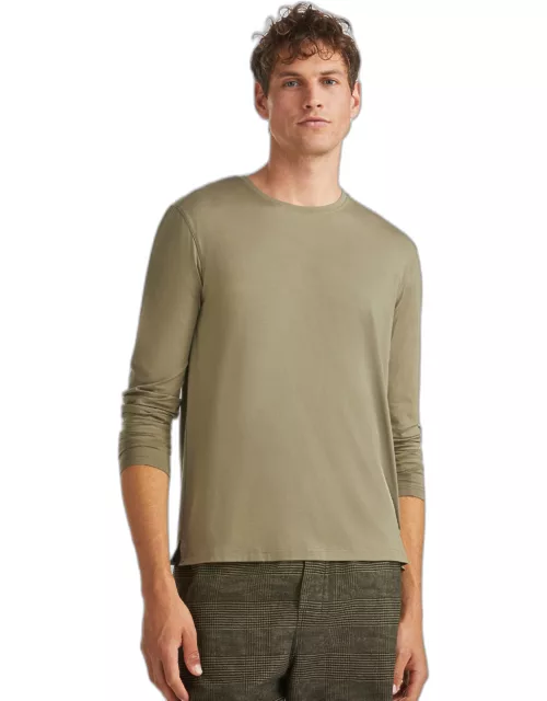 Derek Rose Men's Long Sleeve T-Shirt Basel Micro Modal Stretch Khaki