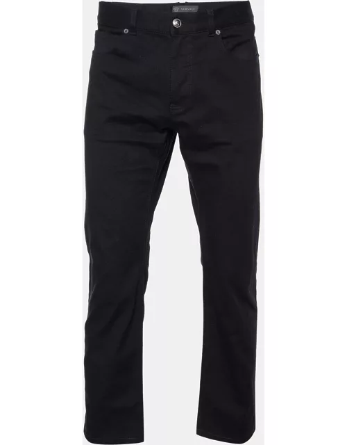 Versace Black Denim Embroidered Crest Detail Jeans XL Waist 39"