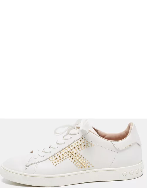 Tod's White Leather Studded T Low Top Sneaker