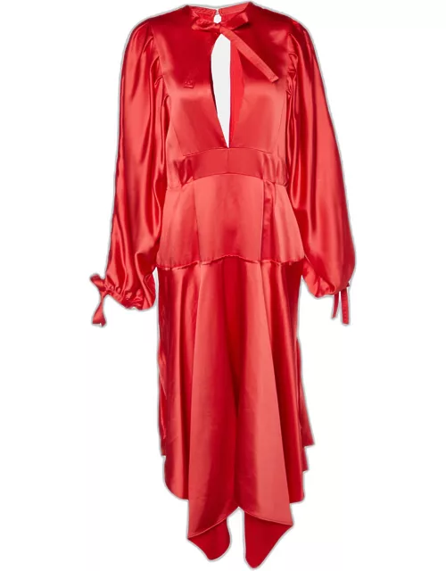 Self Portrait Red Satin Asymmetric Hem Midi Dress