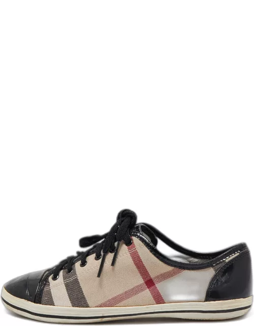 Burberry Black/Beige Novacheck Canvas And Leather Cap Toe Low Top Sneaker