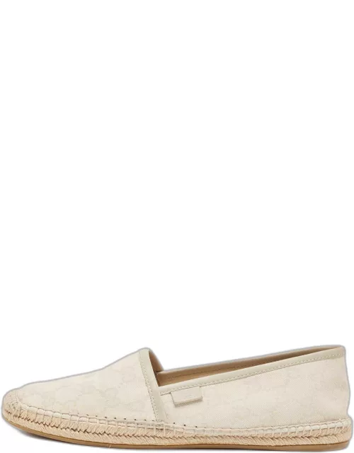 Gucci Cream/Grey GG Canvas and Leather Espadrilles Flat